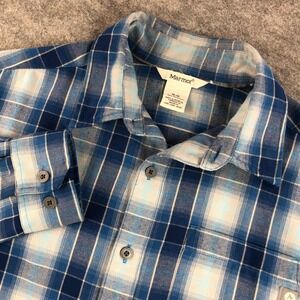 Marmot Mens M Blue Plaid Flannel Long Sleeve Button Up Shirt